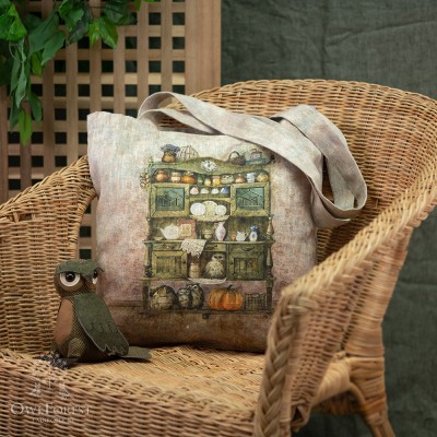 “Cupboard with Owls” Linen Shopping Bag 