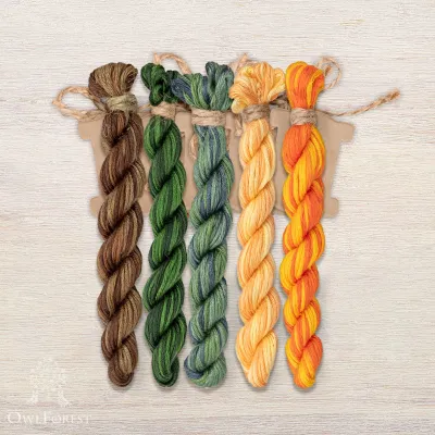 Set of OwlForest Hand-Dyed Threads for the Embroidery Chart “Tangerine Garland”