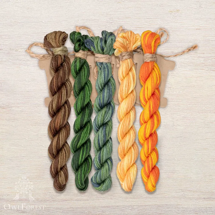 Set of OwlForest Hand-Dyed Threads for the Embroidery Chart “Tangerine Garland”