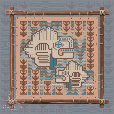 Digital embroidery chart “Mesoamerican Motifs. Fish” 3 colors