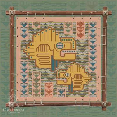 Digital embroidery chart “Mesoamerican Motifs. Fish” 5 colors