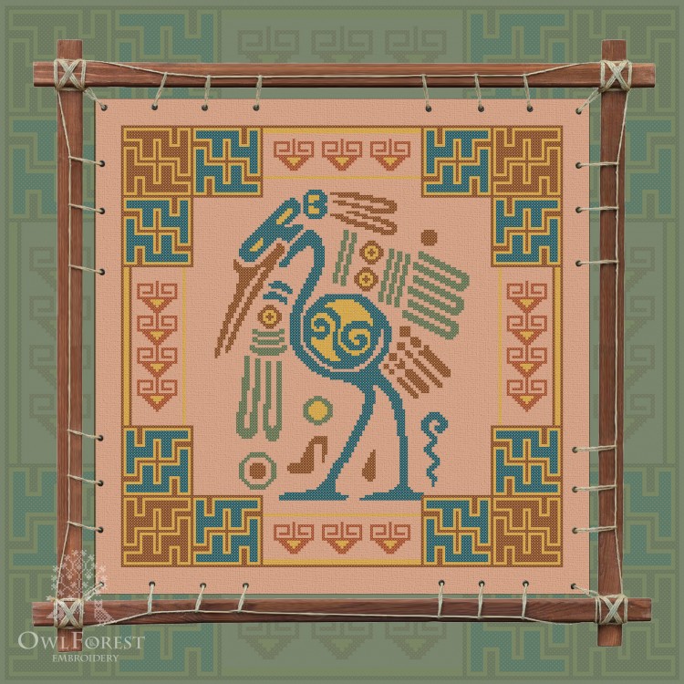Печатная схема для вышивания «Индейские мотивы. Цапля» 5 цветов