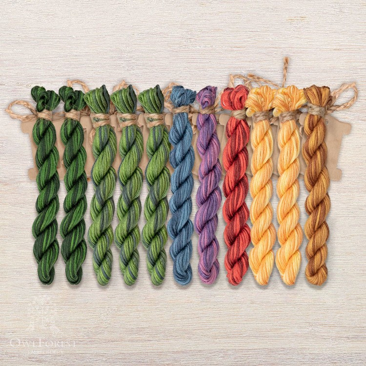 Set of OwlForest Hand-Dyed Threads for the “Floral Decorative Letter” Chart (Thread Trade n.a. Kirov)