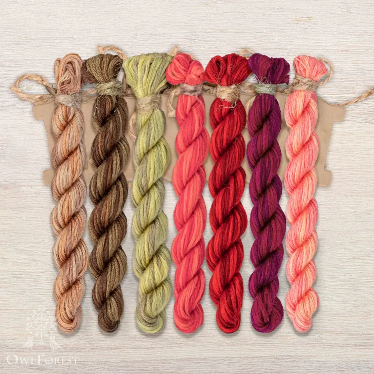 Set of OwlForest Hand-Dyed Threads for the “Peahen Bird” Chart  (Thread Trade n.a. Kirov)