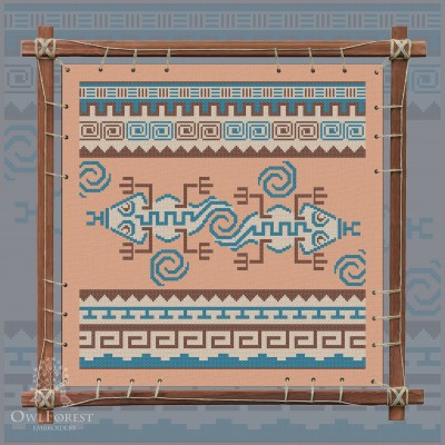 Печатная схема для вышивания «Индейские мотивы. Гекконы» 3 цвета