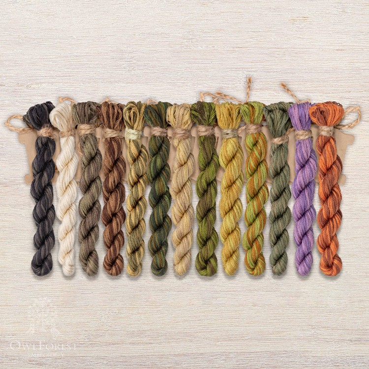 Set of OwlForest Hand-Dyed Threads for the “Bear Forest” Chart (DMC)