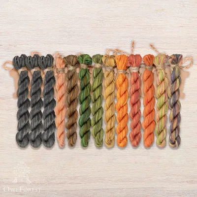 Set of OwlForest Hand-Dyed Threads for the “Autumn Night Alphabet” Chart  ENG (Thread Trade n.a. Kirov)