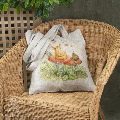 “Redhead on the Mushroom” Linen Shopping Bag 