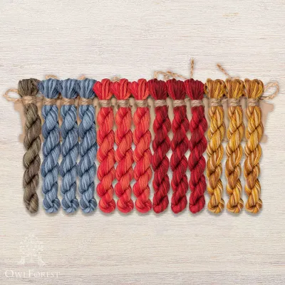 Set of OwlForest Hand-Dyed Threads for the Embroidery Chart “Russian Motifs” (DMC)