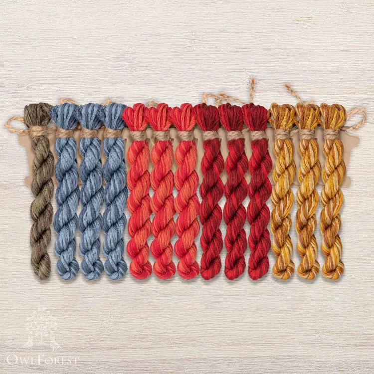 Set of OwlForest Hand-Dyed Threads for the Embroidery Chart “Russian Motifs” (DMC)