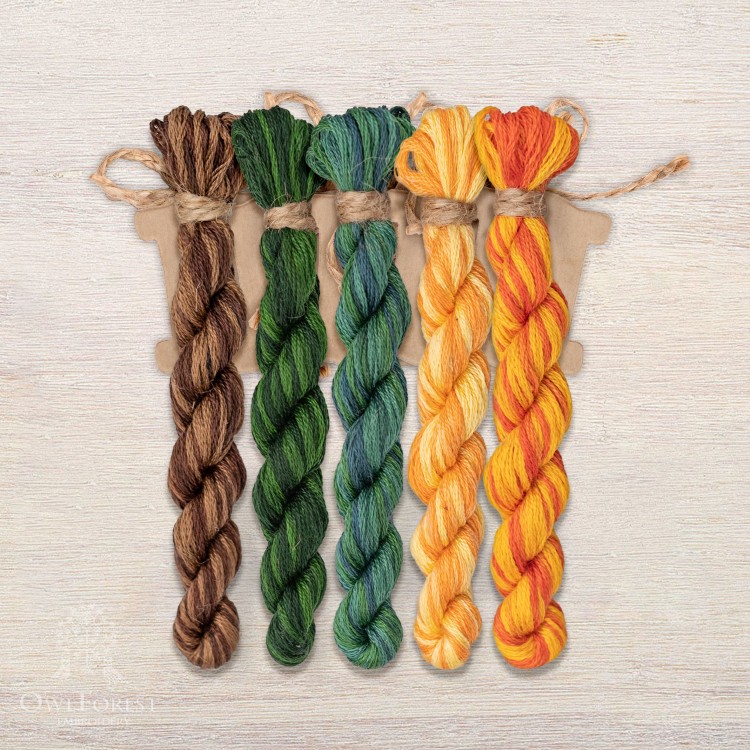 Set of OwlForest Hand-Dyed Threads for the Embroidery Chart “Tangerine Garland” (DMC)