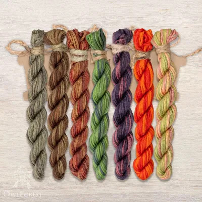 Set of OwlForest Hand-Dyed Threads for the “Forest Alphabet” Chart (Thread Trade n.a. Kirov)