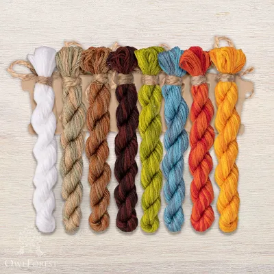 Set of OwlForest Hand-Dyed Threads for the “Owl Roundelays” Chart (DMC)