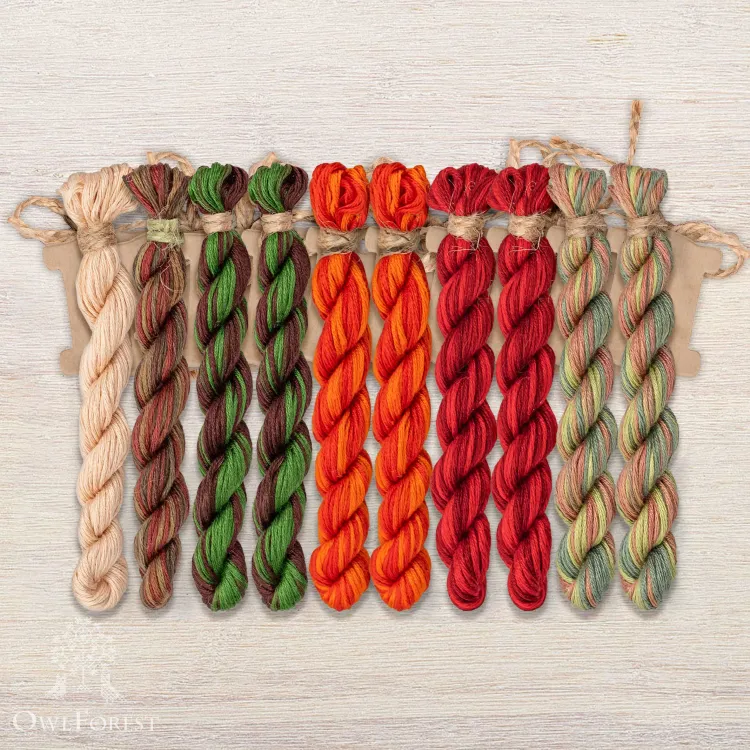Set of OwlForest Hand-Dyed Threads for the “Ashberry Beads” Chart (Thread Trade n.a. Kirov)