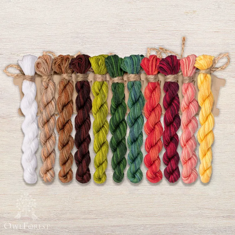 Set of OwlForest Hand-Dyed Threads for the “Strawberry Jam” Chart (DMC)