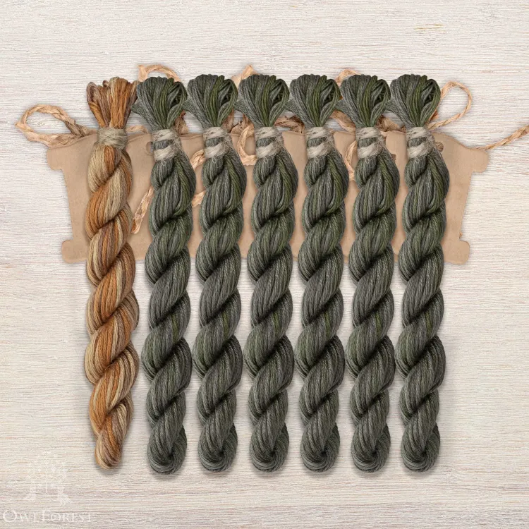 Набор ниток OwlForest для схемы «Семплер с желудями» (ПНК) двухцветный вариант