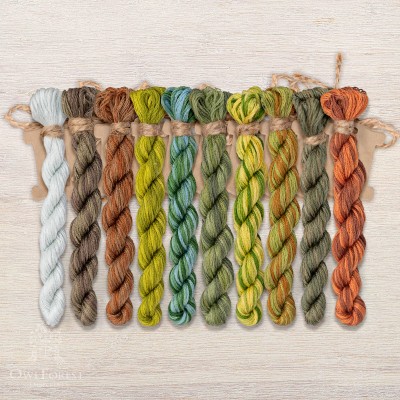 Set of OwlForest Hand-Dyed Threads for the “Dinosaur Forest” Chart (DMC)