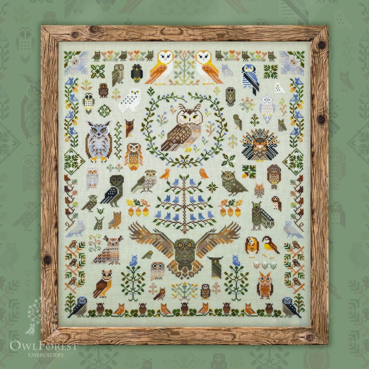 Free embroidery digital chart “100 owls”
