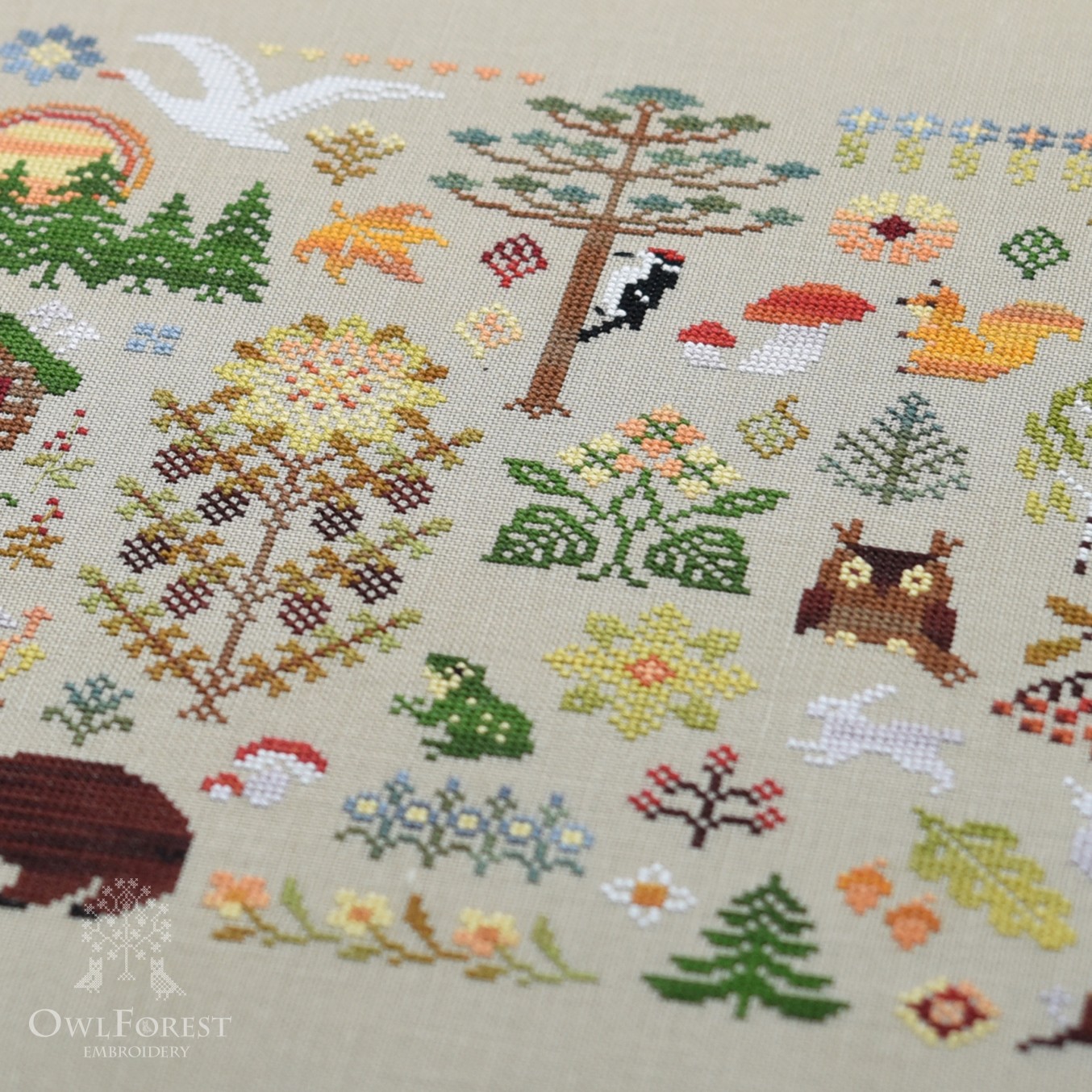 Cross Stitch Embroidery Kit Enchanted Forest Primitives Embroidery Sampler Owl...
