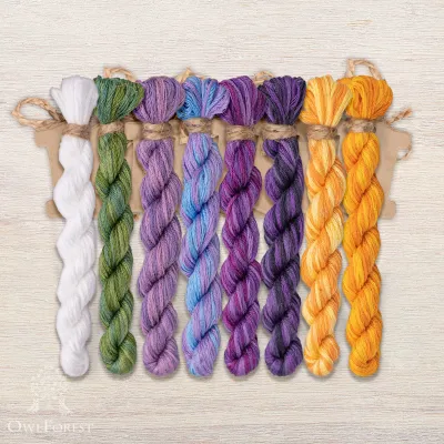 Set of OwlForest Hand-Dyed Threads for the “Pansies” Chart (DMC)