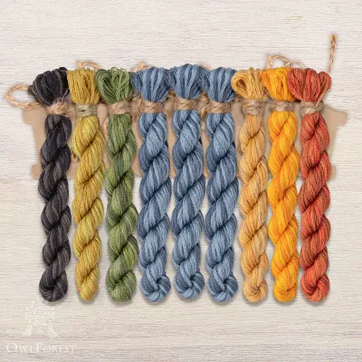 Set of OwlForest Hand-Dyed Threads for the “Bayun Cat” Chart (DMC)