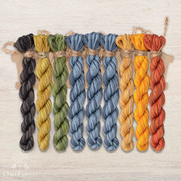 Set of OwlForest Hand-Dyed Threads for the “Bayun Cat” Chart (DMC)