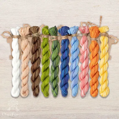 Set of OwlForest Hand-Dyed Threads for the “Gnome Studio. Origami” Chart (Thread Trade n.a. Kirov)