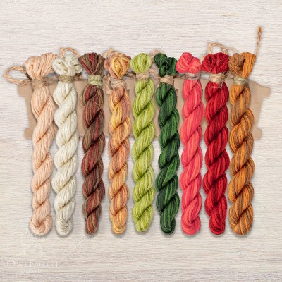 Set of OwlForest Hand-Dyed Threads for the “Gingerbread Town” Chart (Thread Trade n.a. Kirov)