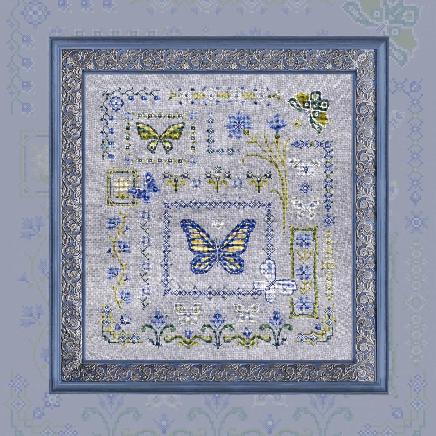 Оригинал схемы вышивки «Голубые бабочки» (№528261)