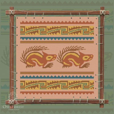 Printed embroidery chart “Mesoamerican Motifs. Squirrels” 5 colors