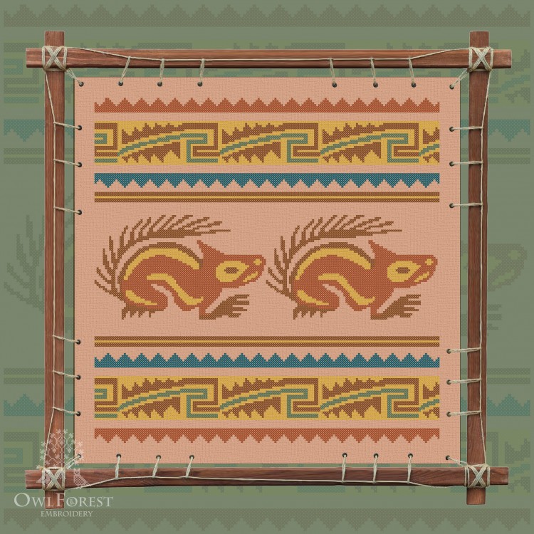 Печатная схема для вышивания «Индейские мотивы. Белки» 5 цветов
