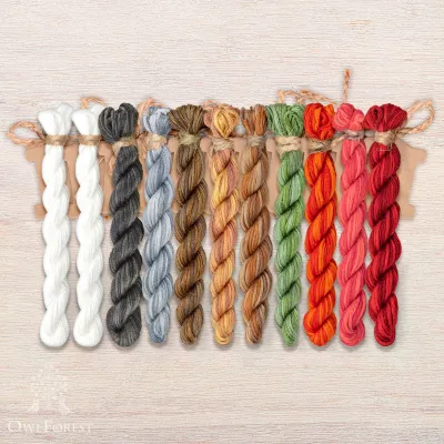 Set of OwlForest Hand-Dyed Threads for the “Pies” Chart (Thread Trade n.a. Kirov)
