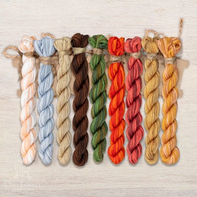 Set of OwlForest Hand-Dyed Threads for “The Little Wood Folk. Toadstools” Chart (Thread Trade n.a. Kirov) 