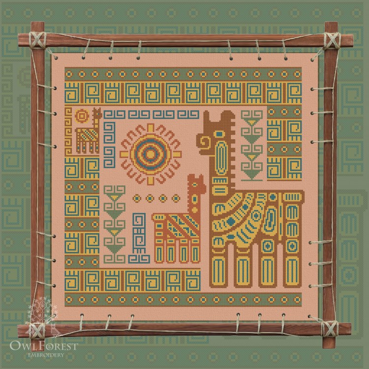 Печатная схема для вышивания «Индейские мотивы. Ламы» 5 цветов