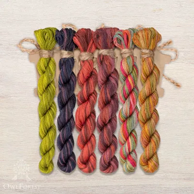 Set of OwlForest Hand-Dyed Threads for the “Grape Summer” Chart (Thread Trade n.a. Kirov)
