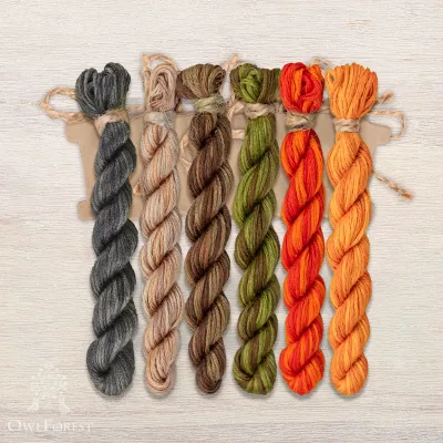 Set of OwlForest Hand-Dyed Threads for the “The Hunter Portrait” Chart (Thread Trade n.a. Kirov)